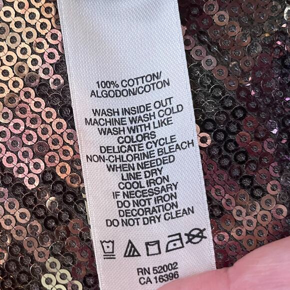 Y2K Camo Sequin DKNY Tank Top Sz S Metallic Brown Festival Disco Grunge Retro - Picture 10 of 10